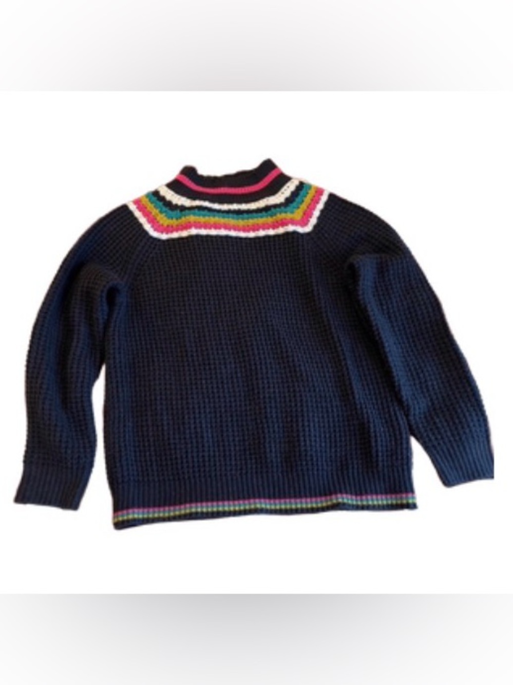 Crochet rainbow trim sweater
